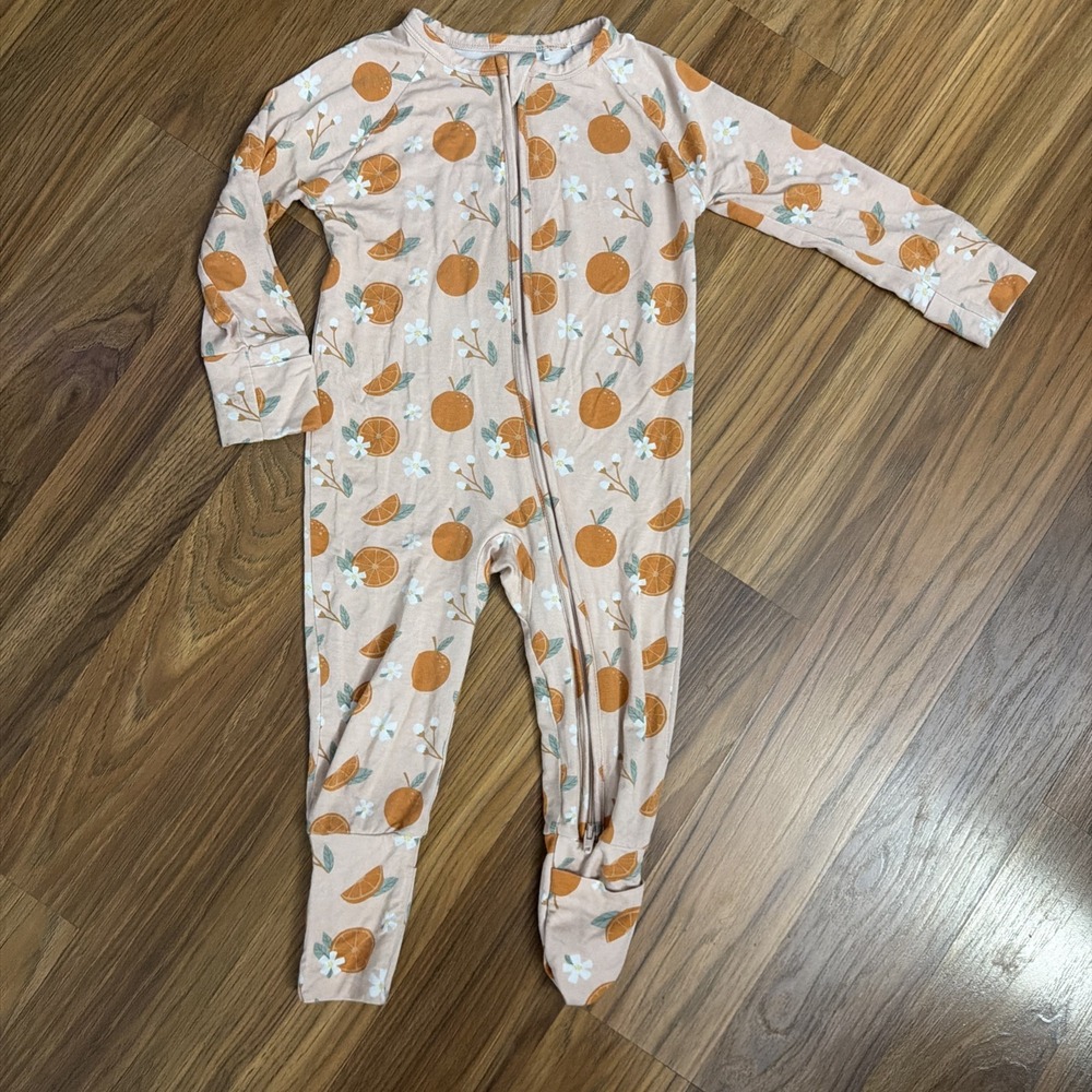 Emerson Friends Baby Girls 12-18 Months Oranges Bamboo Footie Sleeper Pajamas